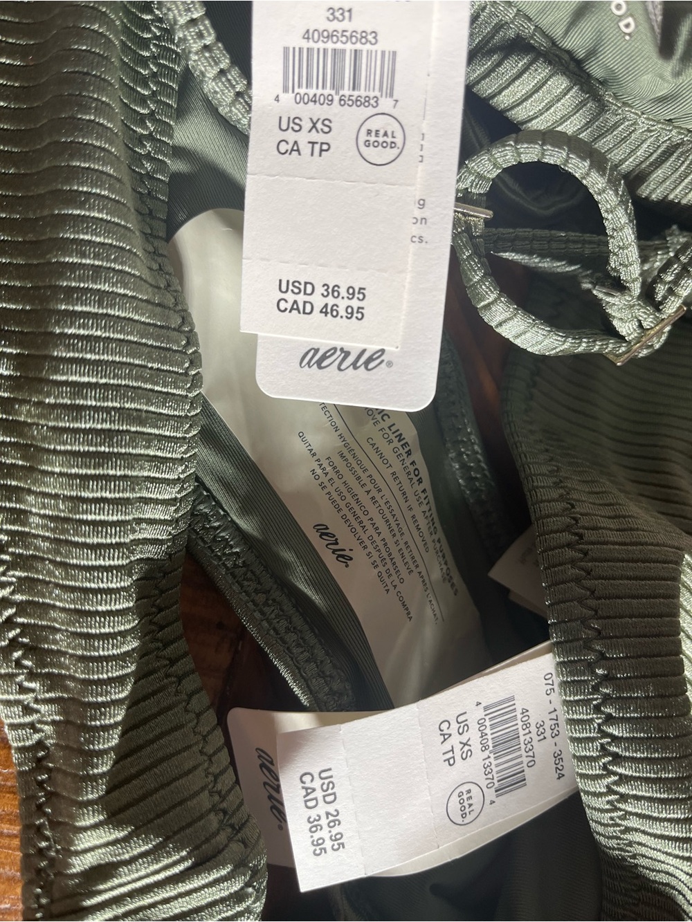 NWT Aerie FULL SET Shine Rib Plunge Bikini Top + Full Coverage Bottom Olive 🫒 - Picture 4 of 4